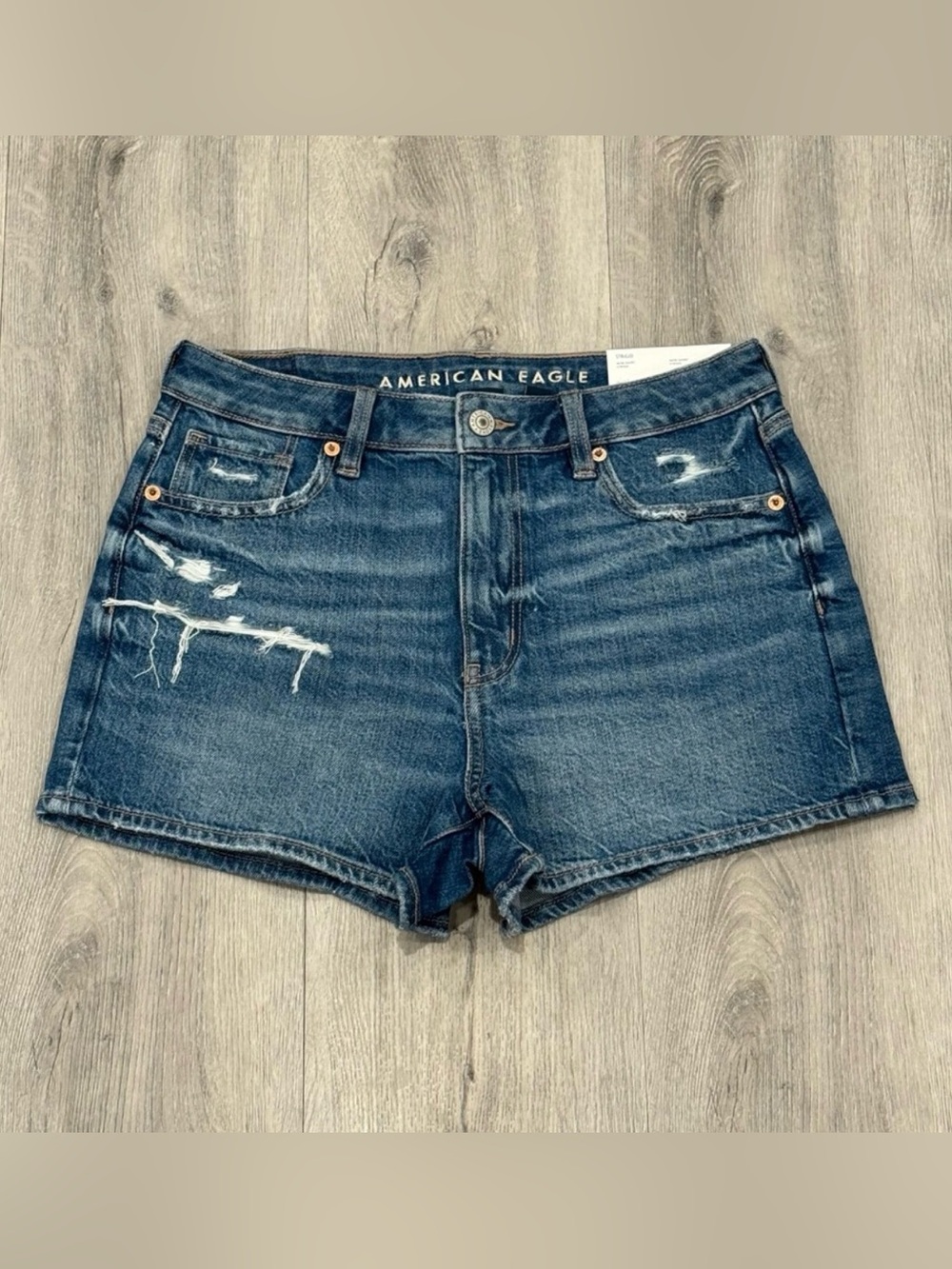 American Eagle Outfitters Casual Blue Distressed Denim High Rise Mom Jean Shorts